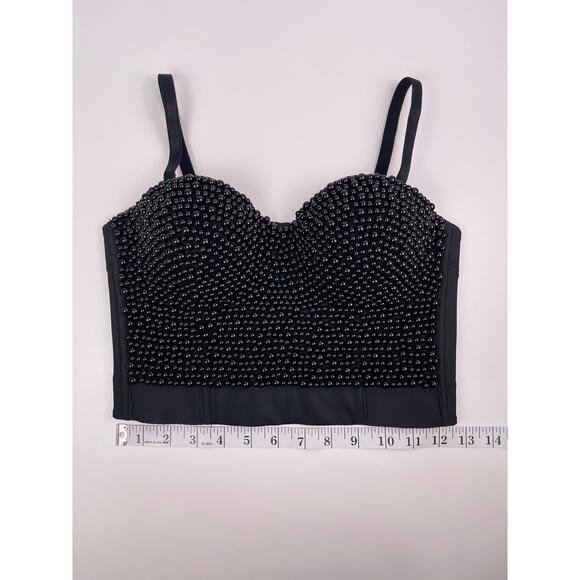 Black Beaded Corset Bustier Crop Top Bralette with Removable Straps | Size S - Picture 6 of 11